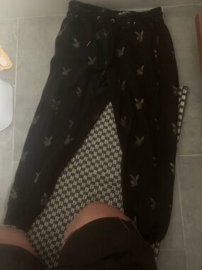 PLAYBOY Black Sweatpants with Subtle Metallic Detail